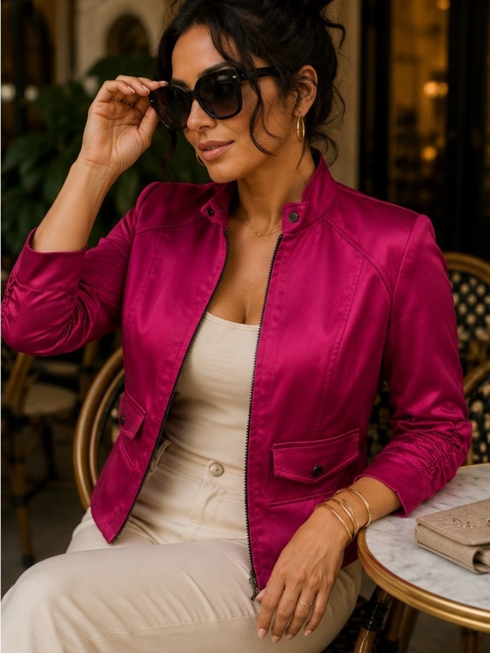 Muse Exclusively for Boston Proper Fuchsia Satin Jacket Size 6
